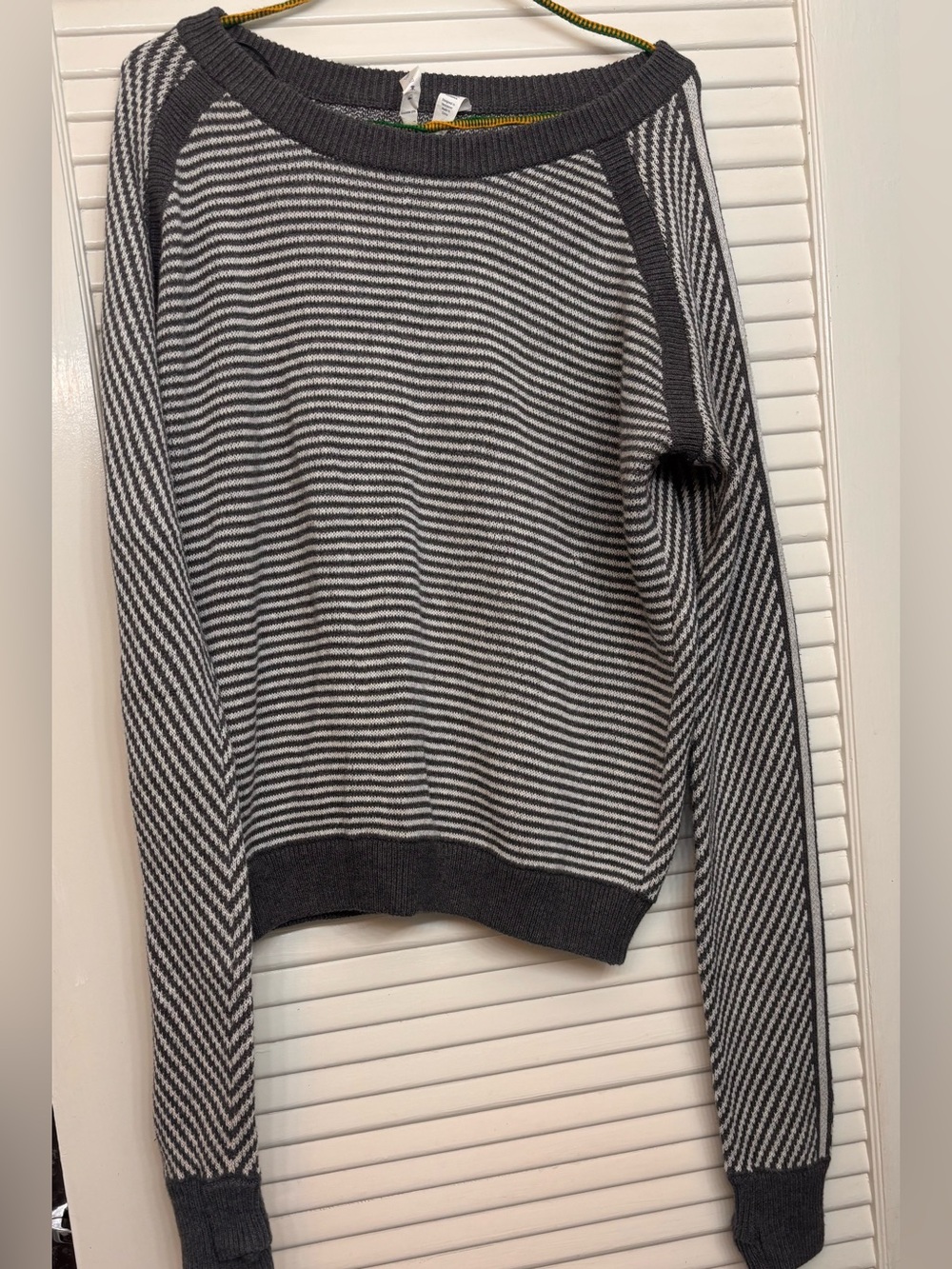 lululemon athletica Gray Striped Crew Neck Sweater
